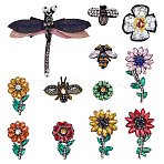 12Pcs 12 Styles Felt Ornament Accessories, Rhinestone Beading Appliques, Mixed Color, 30~113x32~116x5.5~9.5mm, 1pc/style(PATC-PH0001-63)