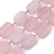 Natural Rose Quartz Beads Strands, with Seed Beads, Rectangle, 11.5~12.5x7.5~10x5~6.5mm, Hole: 0.8~0.9mm, about 13pcs/strand, 7.68~8.07 inch(19.5~20.5cm)(G-C098-A15-01)