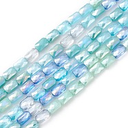Gradient Color Electroplate Glass Bead Strands, AB Color Plated, Faceted, Rectangle, Pale Turquoise, 6.6x4.4x3mm, Hole: 1mm, about 77~83pcs/strand, 20.59~21.46 inch(52.3~54.5cm)(GLAA-E042-01A)