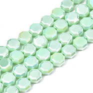 Electroplate Opaque Solid Color Glass Beads Strands, AB Color Plated, Half Plated, Faceted, Octagon, Aquamarine, 7~8x7~8x4mm, Hole: 1.2mm, about 72pcs/strand, 20.47 inch(52cm)(EGLA-N002-27-A06)