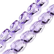 Electroplate Glass Beads Strands, Faceted, Stone, Lilac, 15.5~16x12x9mm, Hole: 1.4mm, about 39~40pcs/strand, 22.99~24.65 inch(58.4~62.6cm)(EGLA-N012-05B)