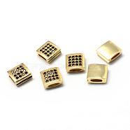 Rack Plating Brass Cubic Zirconia Beads, Long-Lasting Plated, Square, Golden, 9x9x4mm, Hole: 1.5x5.5mm(ZIRC-S036-01G)