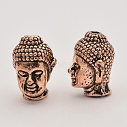 Alloy 3D Buddha Head Beads, Antique Rose Gold, 13x8.5x8mm, Hole: 1.5~2mm(X-PALLOY-G052-ARG)