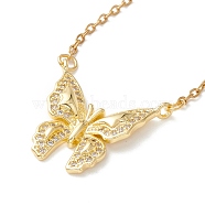 Clear Cubic Zirconia Butterfly Pendant Necklace, 304 Stainless Steel Jewelry for Women, Golden, 17.72 inch(45cm)(NJEW-O125-55G)
