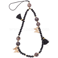 Acrylic Beaded Mobile Phone Lanyard Wrist Strap, Alloy Butterfly Charm Phone Anti-Lost Chain for Women Girls, Black, 25cm(AJEW-WH20006-50)