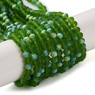 Imitation Jade Glass Beads Strands, Half AB Color Plated, Faceted, Frosted, Rondelle, Green, 3.5x3mm, Hole: 1mm, about 113~115pcs/strand, 32~33cm(EGLA-A034-T3mm-MB11)