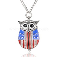 Owl Alloy Quartz Pocket Watches, with Iron Chains and Lobster Claw Clasps, Platinum, 32.2 inches; Watch Head: 43x26x12mm; Watch Face: 18mm(WACH-N039-17P)
