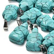 Synthetic Turquoise Pendants, with 201 Stainless Steel Finding, Turtle, 26~27x15.5x7.5mm, Hole: 4x7.5mm(G-B127-06P-01)