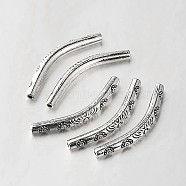 Tibetan Style Alloy Curved Tube Beads, Curved Tube Noodle Beads, Antique Silver, 35x4x4mm, Hole: 1mm(TIBEB-O004-31)