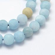 Natural Aquamarine Beads Strands, Frosted, Round, 6mm, Hole: 1mm, about 64pcs/strand, 15.55 inch(39.5cm)(G-E365-05-6mm)