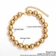 Simple Fashion Round Stainless Steel Beaded Bracelets for Women, Golden, 7-1/8 inch(18cm), Round: 4mm(UG2742-8)