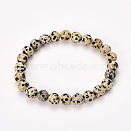 Natural Dalmatian Jasper Beaded Stretch Bracelets, Round, 2-1/8 inch(55mm), Bead: 8~9mm(BJEW-Q692-51-8mm)