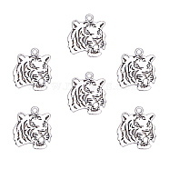 Tibetan Style Alloy Tiger Head Pendants, Antique Silver, 27x24x2mm, Hole: 3mm, 30pcs/box(TIBEP-PH0004-85)