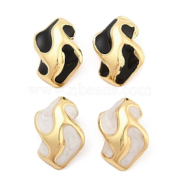 PVD Vacuum Plating Golden 304 Stainless Steel Stud Earrings for Women, with Enamel, Mixed Color, 28x21mm(EJEW-Z068-10G)