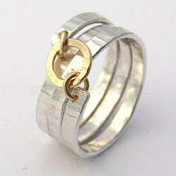 Hammered Brass Finger Rings, Two-Tone Linked Band Ring, Golden & Silver, US Size 9(18.9mm)(FS-WG49E2A-04)