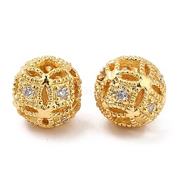 Brass Micro Pave Clear Cubic Zirconia Beads, Round, Real 18K Gold Plated, 8mm, Hole: 1mm(KK-I705-10G)