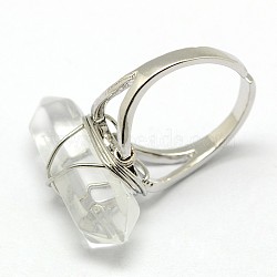 Personalized Unisex Natural Gemstone Bullet Rings, with Platinum Plated Brass Findings, Crystal, 17mm(X-RJEW-M004-01B)