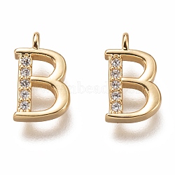 Brass Micro Pave Clear Cubic Zirconia Charms, Cadmium Free & Lead Free, Long-Lasting Plated, Alphabet, Letter.B, 11x7x3mm, Hole: 1.4mm(ZIRC-B002-39G-B)
