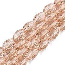 Transparent Glass Beads Strands, Faceted, Oval, PeachPuff, 8x5.5mm, Hole: 1mm, about 70pcs/strand, 22.2~22.64''(55.5~57.5cm)(EGLA-A037-T6x8mm-D04)