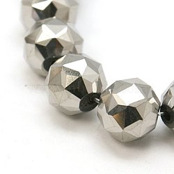 Electroplate Glass Beads Strands, Full Silver Plated, Faceted, Round, Silver, 10mm, Hole: 1mm(EGLA-J015-10mm-WLS19)