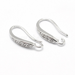 Brass Micro Pave Cubic Zirconia Earring Hooks, with Horizontal Loop, Lead Free & Nickel Free & Cadmium Free, Real Platinum Plated, 15~16x7~8x2.5mm, Hole: 1mm, 18 Gauge, Pin: 1mm(ZIRC-P071-29P-NR)