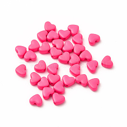 Heart Spray Painted Alloy Beads, Cadmium Free & Nickel Free & Lead Free, Deep Pink, 5x6x3mm, Hole: 1.2mm(FIND-G053-01A)