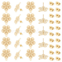 30Pcs 304 Stainless Steel Stud Earring Findings, with Horizontal Loops, Flower, Golden, 18x15.5mm, Hole: 1mm, Pin: 0.7mm(STAS-DC0010-96)