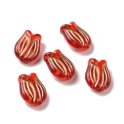 Transparent Acrylic Beads, Golden Metal Enlaced, Flower, Red, 16x11.5x7mm, Hole: 2mm(X-OACR-E015-12)
