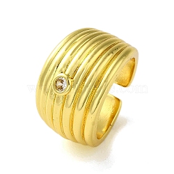 Brass with Cubic Zirconia Rings, Real 18K Gold Plated, Flat Round, Inner Diameter: 18mm(RJEW-B057-01G-03)