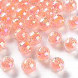 Transparent Acrylic Beads, Bead in Bead, AB Color, Round, Salmon, 9.5x9mm, Hole: 2mm(X-TACR-S152-15B-SS2109)