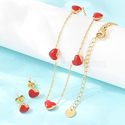 Heart 304 Stainless Steel Enamel Necklaces & Stud Earrings Sets for Women, Ion Plating(IP), Real 18K Gold Plated, 7x8mm(SJEW-K003-03G)