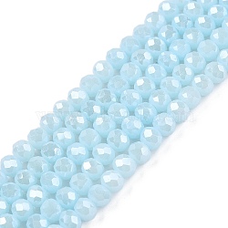 Electroplate Glass Beads Strands, Pearl Luster Plated, Faceted, Rondelle, Light Blue, 4x3mm, Hole: 0.4mm, about 113~115pcs/strand, 41~41.5cm(EGLA-A044-P4mm-A06)