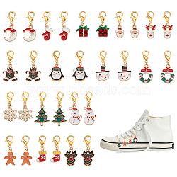 30Pcs 15 Style Alloy Enamel Pendant Decorations, with Alloy Swivel Lobster Claw Clasps, Mixed Shapes, Golden, Mixed Color, 33~42mm(HJEW-ME00074)