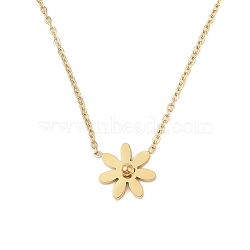 304 Stainless Steel Flower Pendant Necklaces, Long-Lasting Plated, Real 18K Gold Plated, 16.26 inch(41.3cm), Extender: 60mm, Pendant: 11x11mm(NJEW-N055-05G)