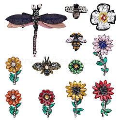 12Pcs 12 Styles Felt Ornament Accessories, Rhinestone Beading Appliques, Mixed Color, 30~113x32~116x5.5~9.5mm, 1pc/style(PATC-PH0001-63)