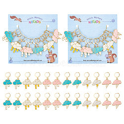 Alloy Enamel Cloud with Raindrop/Lightning Bolt Charm Locking Stitch Markers, Golden Tone 304 Stainless Steel Lobster Claw Clasp Locking Stitch Marker, Mixed Color, 3.6~3.9cm, 12pcs/set(HJEW-PH01724)