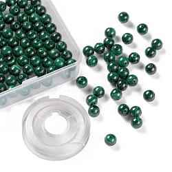 100Pcs 8mm Natural Malachite Round Beads, with 10m Elastic Crystal Thread, for DIY Stretch Bracelets Making Kits, 8mm, Hole: 1mm(DIY-LS0002-33)