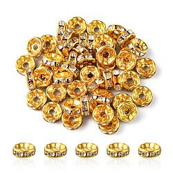 Iron Flat Round Spacer Beads, with Crystal Rhinestone, Golden, 8mm(IFIN-YW0001-59A-G)