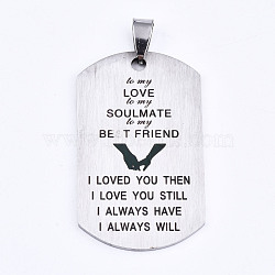 201 Stainless Steel Quote Pendants, Stamped Dog Tags, Soulmate for Valentine's Day Gift Jewelry, Rectangle, Laser Cut, Stainless Steel Color, 45x27x1.5mm, Hole: 4x7.5mm(STAS-T044-227P)