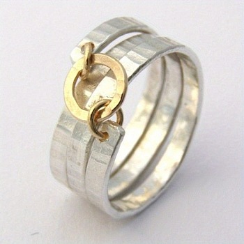 Hammered Brass Finger Rings, Two-Tone Linked Band Ring, Golden & Silver, US Size 9(18.9mm)