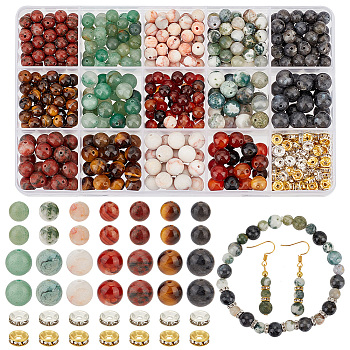 Elite DIY Beads Jewelry Making Finding Kit, Including Natural Mixed Gemstone Round & Iron Rhinestone Spacer Beads, 520Pcs/box