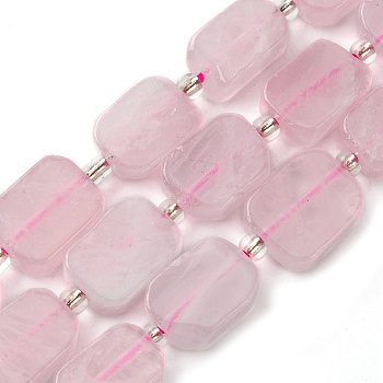 Natural Rose Quartz Beads Strands, with Seed Beads, Rectangle, 11.5~12.5x7.5~10x5~6.5mm, Hole: 0.8~0.9mm, about 13pcs/strand, 7.68~8.07 inch(19.5~20.5cm)