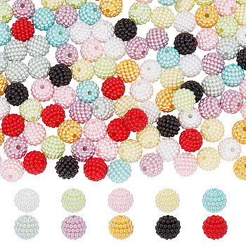 400Pcs 10 Colors Resin Imitation Pearl Beads, Round Bayberry Beads, Mixed Color, 15mm, Hole: 2.5mm, 40pcs/color