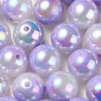UV Plating Rainbow Iridescent Opaque Acrylic Beads, Two Tone, Round, Medium Purple, 17.5mm, Hole: 2.7mm