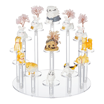 13-Tier Flat Round Acrylic Minifigures Organizer Display Risers, Assembled Action Figures/Doll Holder, Clear, Finish Product: 23x16cm