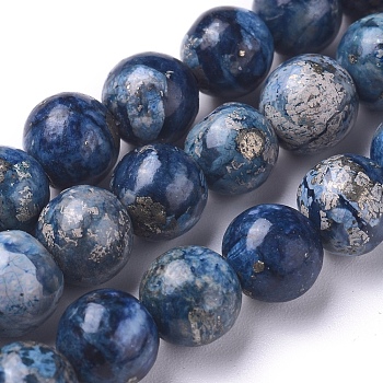 Natural African Pyrite Beads Strands, Dyed, Round, 6mm, Hole: 0.7mm, about 67 pcs/Strand, 15.94 inch(40.5 cm)