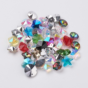 Glass Pendants, AB Color, Mixed Shapes, Mixed Color, 10~16x10~16x6~8mm, Hole: 0.5~2mm, about 100pcs/100g