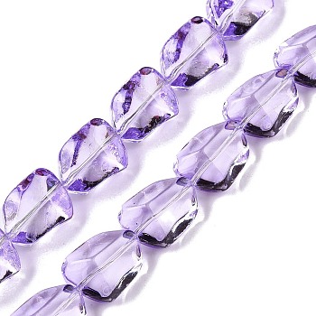 Electroplate Glass Beads Strands, Faceted, Stone, Lilac, 15.5~16x12x9mm, Hole: 1.4mm, about 39~40pcs/strand, 22.99~24.65 inch(58.4~62.6cm)