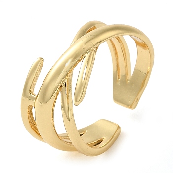 Brass Open Cuff Rings for Women, Real 18K Gold Plated, 10mm, Adjustable