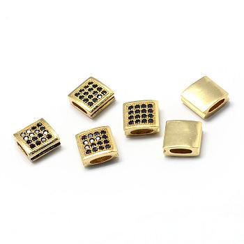 Rack Plating Brass Cubic Zirconia Beads, Long-Lasting Plated, Square, Golden, 9x9x4mm, Hole: 1.5x5.5mm
